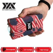 US Flag High Voltage Personal Security Self Defense Stun Gun LED Flashlight