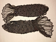 ANTIQUE LACE LOT VICTORIAN PAIR OF SLEEVES EMBROIDERED NET SEQUINS SILK BEADS
