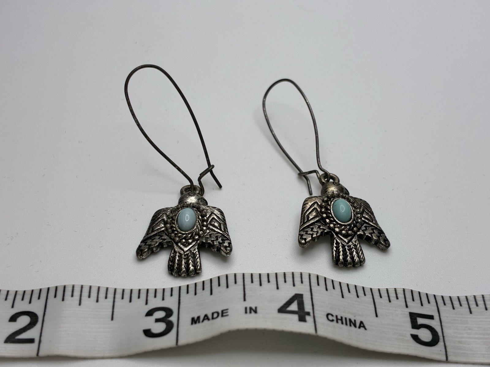 Silver Eagle Hook Pierced Earrings Native America… - image 2