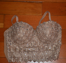 Windsor Nude Beaded Rhinestone Bustier Corset Crop Top Women's Size L