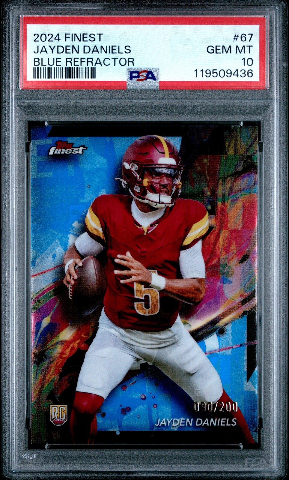 2024 TOPPS FINEST BLUE REFRACTOR #67 JAYDEN DANIELS 90/200 PSA 10