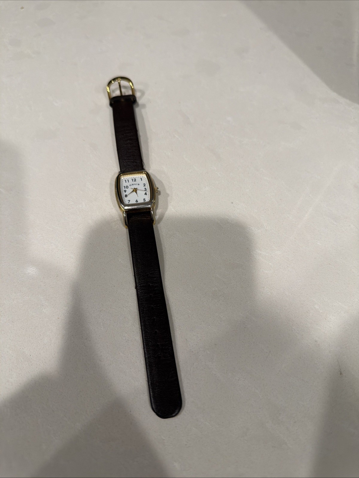 orvis womans watch rectangular brown leather band - image 1