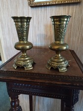 Pair of bronze vases with floral decoration