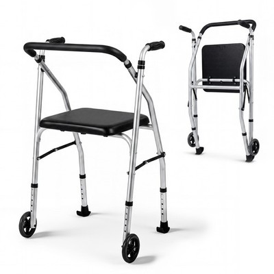 Folding Walker for Seniors, Lightweight Aluminum Mobility Walker with 2 Wheels