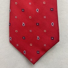 Joseph Feiss Gold Silk Tie Exec Necktie Macclesfield Squares Teardrop Red 3.5x59