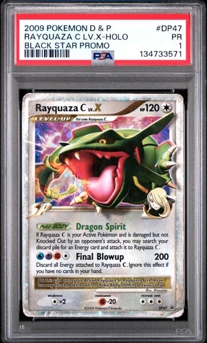 2009 POKEMON DIAMOND & PEARL BLACK STAR PROMO #DP47 RAYQUAZA C LV.X-HOLO PSA 1