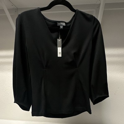 NWT Halogen Black V-Neck Balloon Sleeve Top XS Corset Waist Structured $69