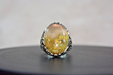 Sterling Silver 930 Men  s Ring Natural Yemeni Agate Aqeeq              