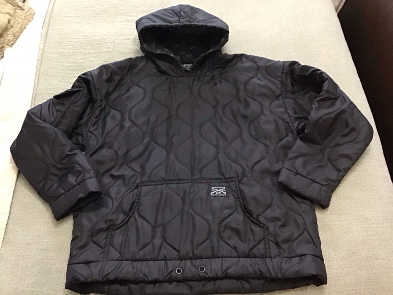 Perfect Grunt Style WOOBIE Quilted Pullover Hoodie Jacket, BLACK, XLARGE