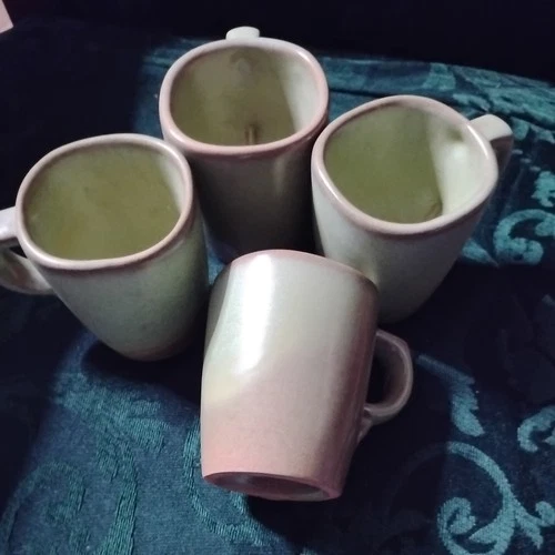 Frankoma Pottery 5C Prairie Green Plainsman Coffee Mug Set of 4 Cups Vintage