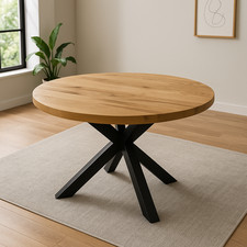 Clearance OAK WOOD ROUND DINING TABLE 130 x130 cm