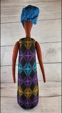 Handmade Vintage African Folk Art Doll Traditional Colorful Dress 17" Tall