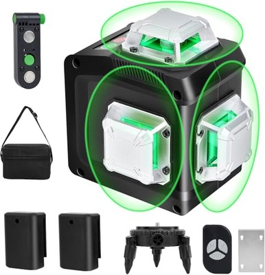 HAZFAS 3D 3x360° Green Laser Level 12 Lines Rechargeable Remote Control Stand
