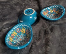 Turkish Pottery Myth Art Bowls Handpainted Set of 3 Made In Turkey Handmade 3”
