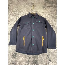 LL Bean Kids Cozy Fleece Blue teal buttons yellow zipper Shacket Jacket M 10-12