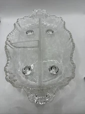 Cambridge Glass Rose Point Pattern Three Part 4 Toed Celery Relish Dish Vintage
