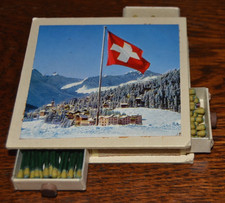 Streichholzschachtel 4 Schubladen Hölzer Schweiz 8,5 x 8,5 x 1,5 cm Vintage