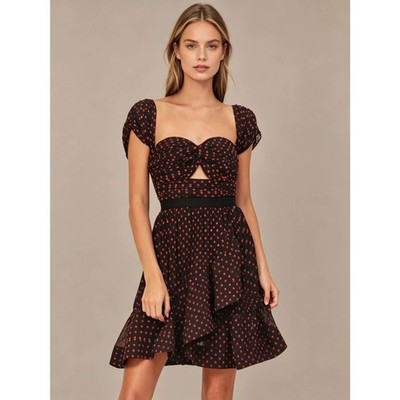 NWT Self-Portrait Red Dot Plumetis Off-Shoulder Mini Dress Navy Blue US 2