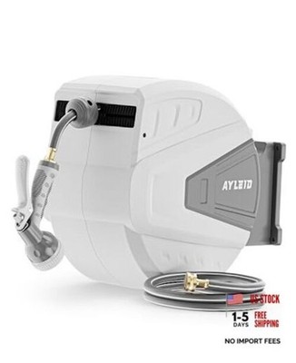 Retractable Garden Hose Reel,1/2 in x 130 ft Wall Mounted 130FT Light Gray