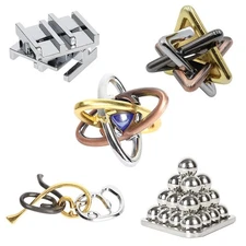 5 Pcs Brain Teaser Puzzle,Metal Puzzle, Unlock Interlock IQ Test Game, Magic ...