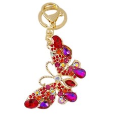 Gorgeous Butterfly Design Sparkling Crystal Rhinestones Keychain Handbag Red