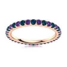 Full Eternity Round Amethyst  London Blue Topaz 925 Silver Rose Plated Ring