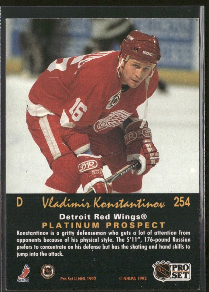 1991-92 Pro Set Platinum Vladimir Konstantinov RC #254 Detroit Red Wings - Image 2 of 2