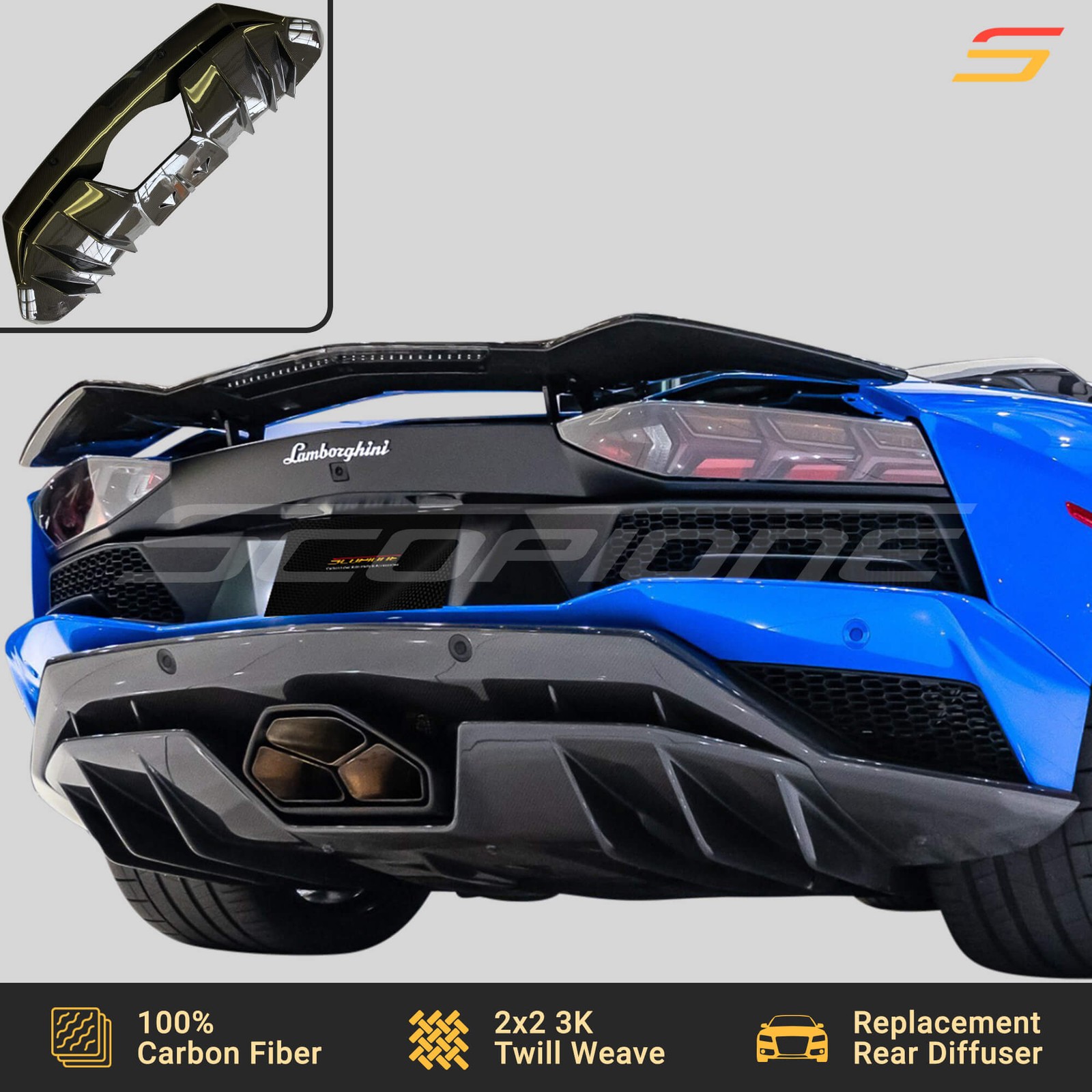 Scopione Carbon Fiber Bumper Diffuser for Lamborghini 18-21 Aventador S LP740-4