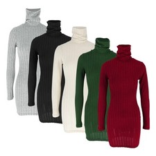 Ladies Polo Neck Bodycon Cable Knitted Jumper Dress Pullover Tunic Mini Dresses