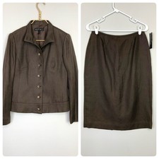 Lafayette 148 Brown Suit Set Textured Linen Cotton Blazer 4 NWT Skirt 6