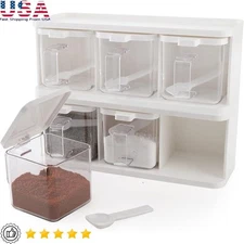 Clear Seasoning Box Set 2 Pack W/ 3 Compartments Condiment Dispensers & Spoons