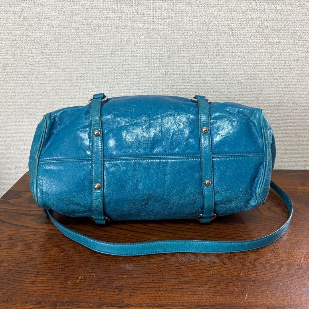 MIU MIU Vitello Lux Turquoise Blue 2way Shoulder Bag Handbag Leather Auth Used image 7