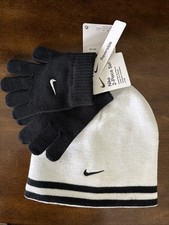 Nike Kids Black  White Beanie Hat with Gloves One Size Youth Reversible NEW