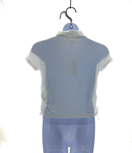 No Comment Collared Neck Girl's Casual Blouse Snap Short Sleeve Runched Sides - Picture 3 of 4
