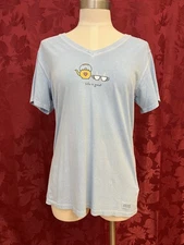 LIFE IS GOOD WOMENS LIGHT BLUE cotton t-shirt size L Short Sleeve tea set