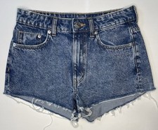 H M Divided Jean Shorts Size 6 Blue Denim Frayed Hem Zip Up With Pockets