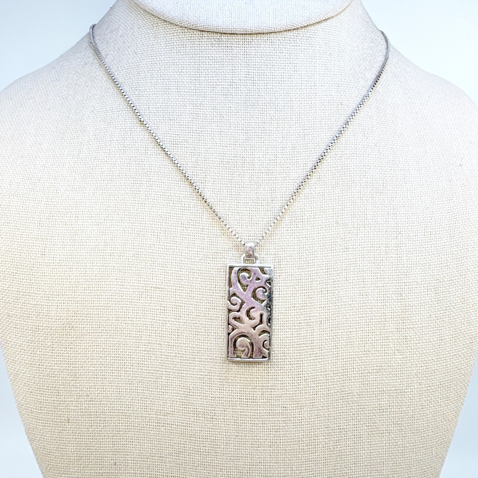 Sterling Silver 925 Scroll Design Rectangle Penda… - image 1