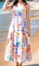 Christian Lacroix Linen Blend Sleeveless A Line Dress Coastal Print NWT$265