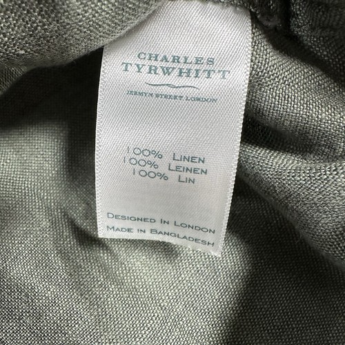 Charles Tyrwhitt Slim Fit Linen Shirt Men’s L Olive Green Long Sleeve Casual - Picture 4 of 11