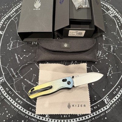   Kizer Ki3619A3 Drop Bear Pocketknife LC200N Blade Titanium Handle Blue Gray