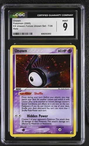 CGC 9 MINT Unown 2005 EX Unseen Forces Unown Set T/28 Holo Pokemon Card