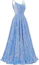 Tianzhihe Sequin Prom Dresses 2025 Long Sparkly Ball Gowns Spaghetti Straps A-Li