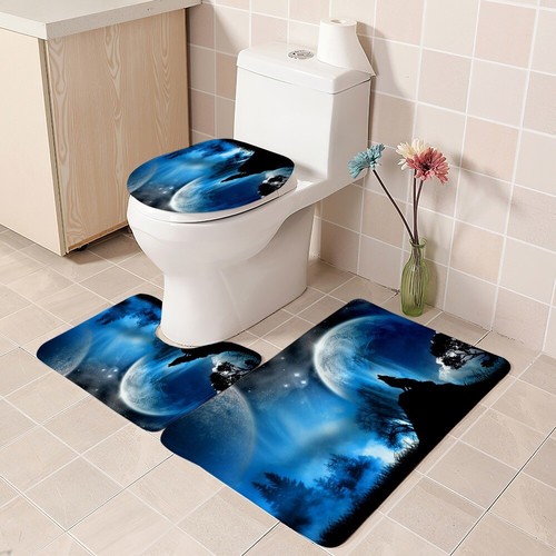Wolf Under The Moon Bathroom Set Shower Curtain Anti-skid Floor Mat Toilet Cover - Picture 18 of 20