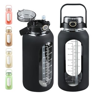 74oz Glass Water Bottle With Straw 2.2l Large Gallon Motivational Water  Bottle W | eBay