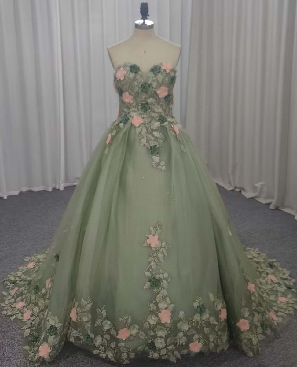olive green dress plus size Sage Green Ball Gown Wedding Dresses Tulle Ruffle Sweet 16 Dress 22219 –  Viniodress main image 1