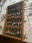 Vintage Souvenir Collector Spoons (24) With Glass Door Wooden Case — photo 4