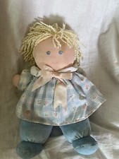 Eden Vintage Plush Doll Blonde yarn hair Blue eyes dress sewn eyes pink bow