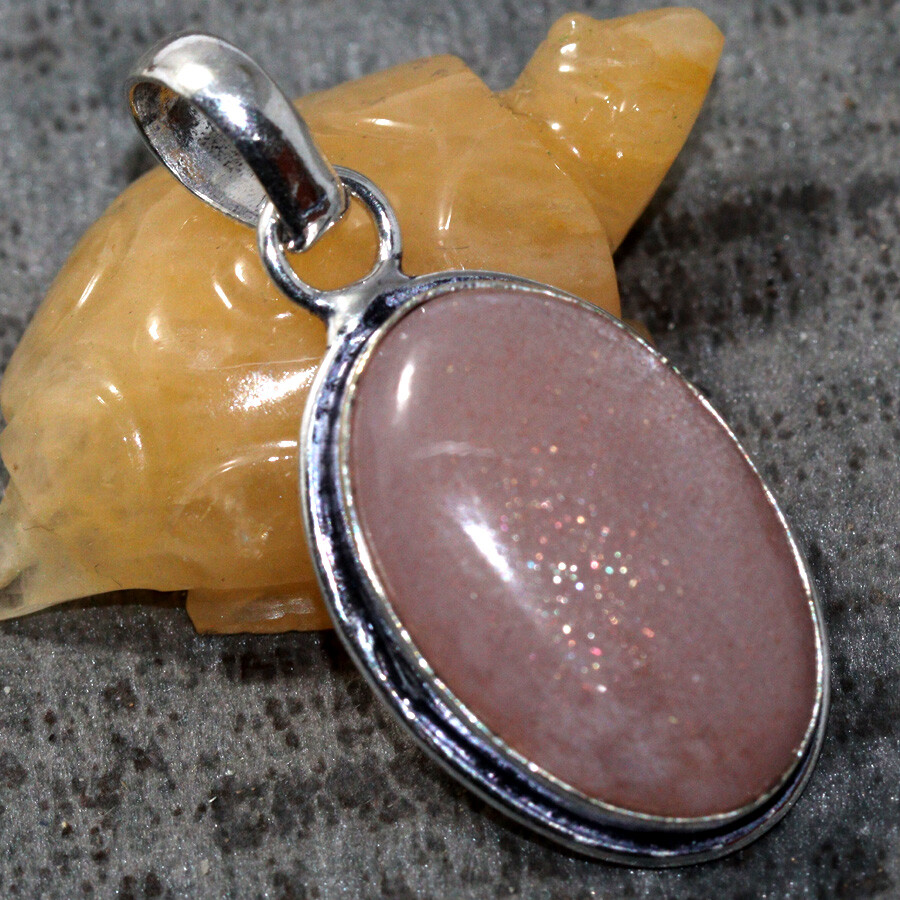 925 Silver Plated Sunstone Ethnic Pendant Handmade Jewelry Size 1.5