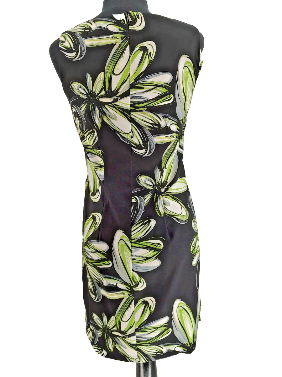 AGB Woman's Black Green Sheath Dress Size 6 Back Zip Modest No Slit Office Chic View 2