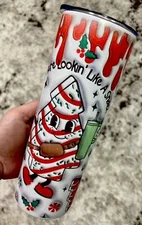 LITTLE DEBBIE SNACK CAKES CHRISTMAS TREE  20oz STAINLESS STEEL TUMBLER CUP +LID